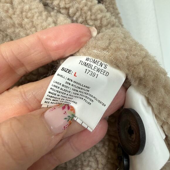 WOOLRICH Tumbleweed Buffalo Plaid Sherpa Lined Wool Jacket Beige Black L - Picture 5 of 7